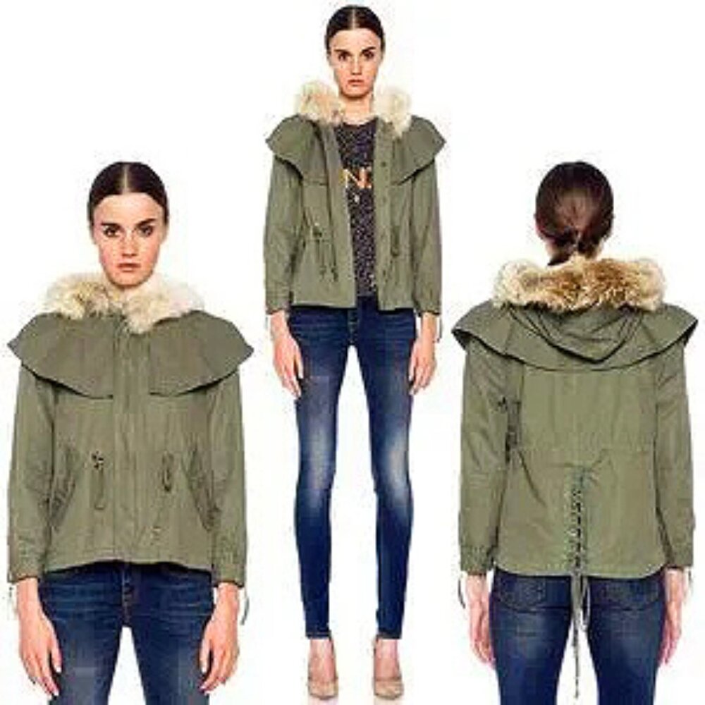 💥HOT ITEM!💥VTG REVOLVE Skaist Taylor Twill Cropped Cape Parka in Green